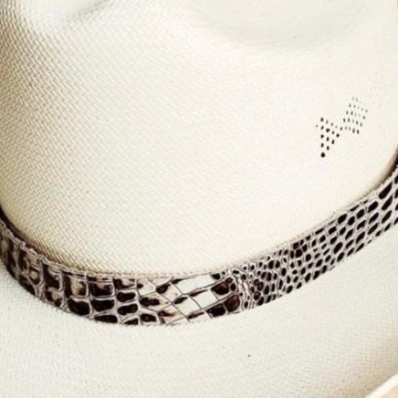 Leather Band Only - Cream & Bronze Gator Embossed Hat Band - Picture 2 of 6